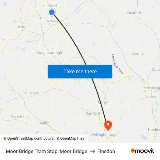 Moor Bridge Tram Stop, Moor Bridge to Finedon map