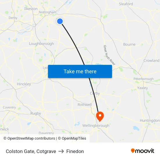 Colston Gate, Cotgrave to Finedon map