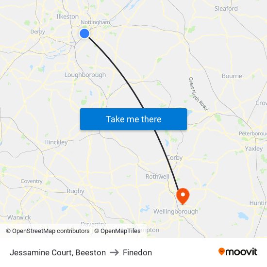 Jessamine Court, Beeston to Finedon map