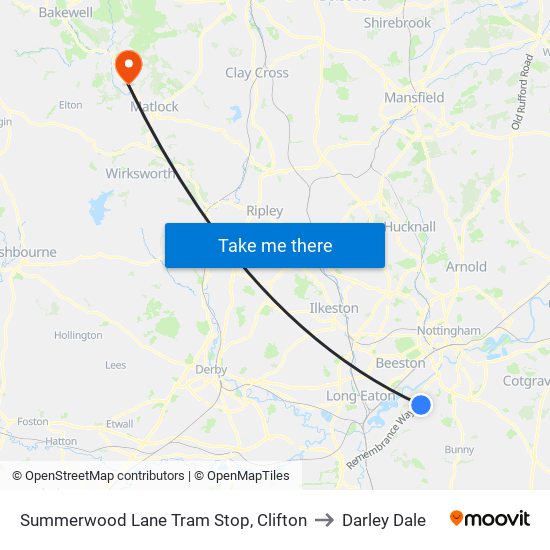 Summerwood Lane Tram Stop, Clifton to Darley Dale map