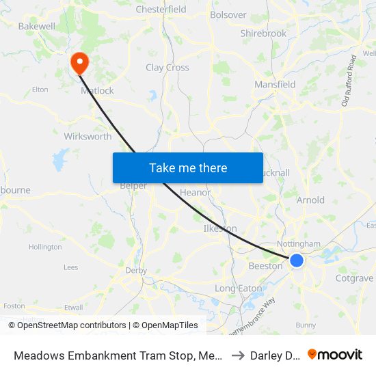 Meadows Embankment Tram Stop, Meadows to Darley Dale map