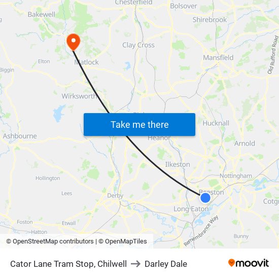 Cator Lane Tram Stop, Chilwell to Darley Dale map