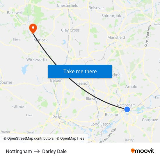 Nottingham to Darley Dale map