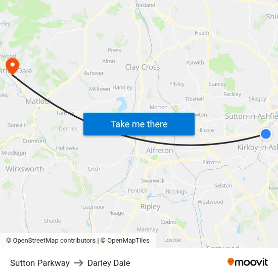 Sutton Parkway to Darley Dale map