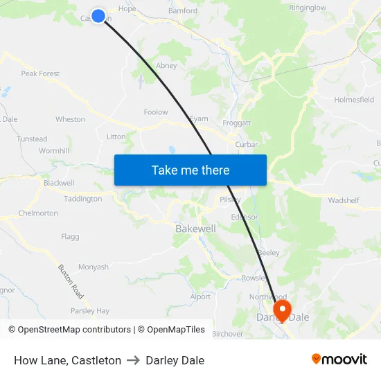 How Lane, Castleton to Darley Dale map