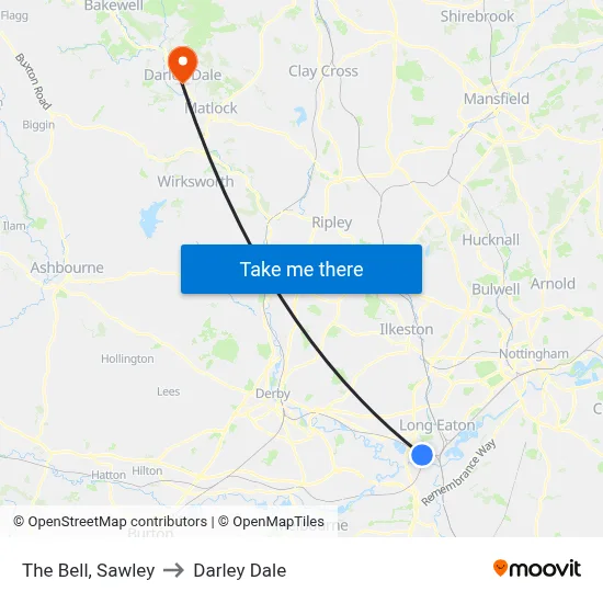 The Bell, Sawley to Darley Dale map