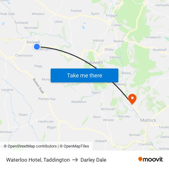 Waterloo Hotel, Taddington to Darley Dale map