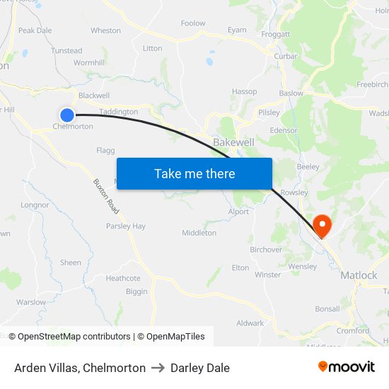Arden Villas, Chelmorton to Darley Dale map