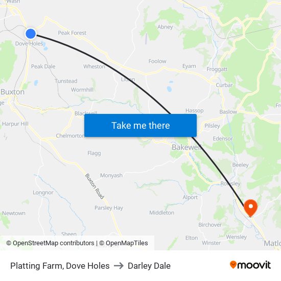 Platting Farm, Dove Holes to Darley Dale map