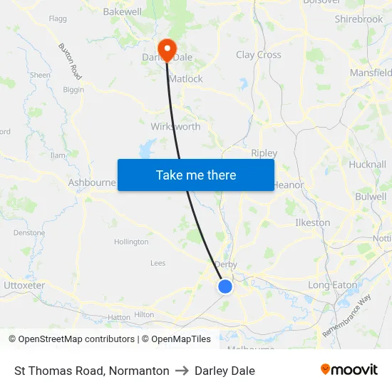 St Thomas Road, Normanton to Darley Dale map