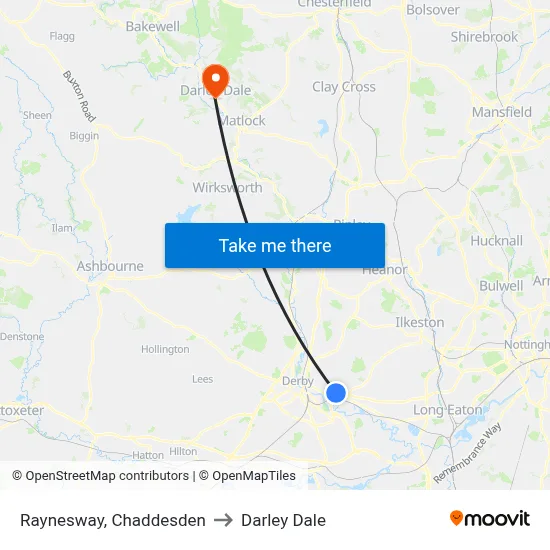 Raynesway, Chaddesden to Darley Dale map