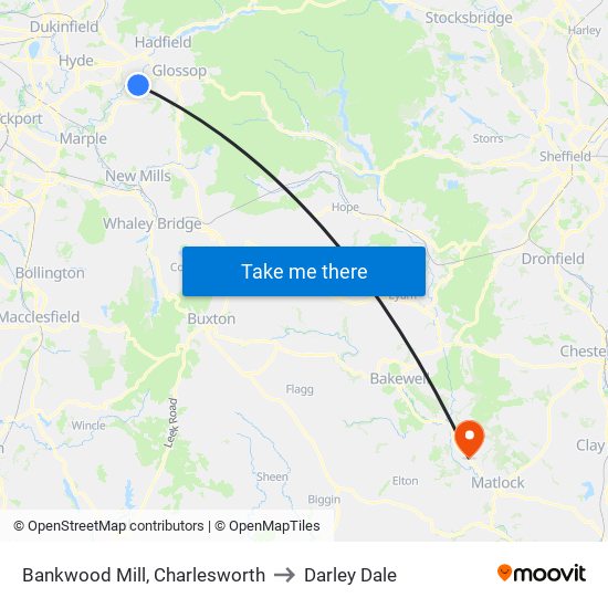 Bankwood Mill, Charlesworth to Darley Dale map