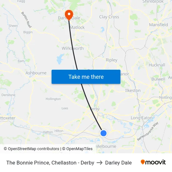 The Bonnie Prince, Chellaston - Derby to Darley Dale map