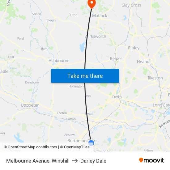 Melbourne Avenue, Winshill to Darley Dale map