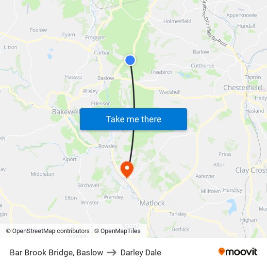 Bar Brook Bridge, Baslow to Darley Dale map