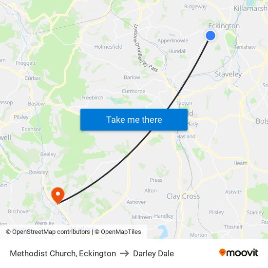 Methodist Church, Eckington to Darley Dale map