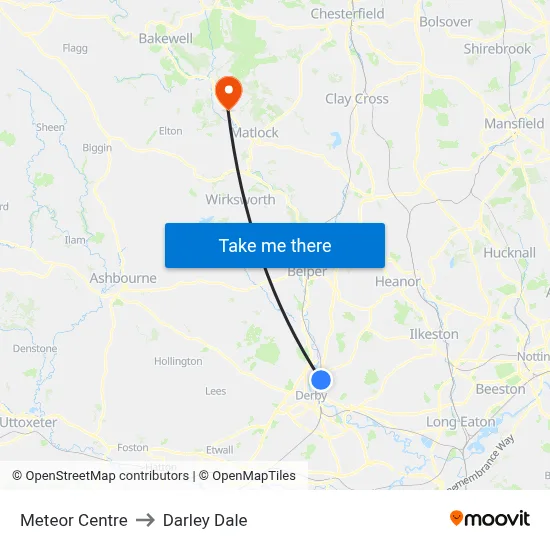 Meteor Centre to Darley Dale map