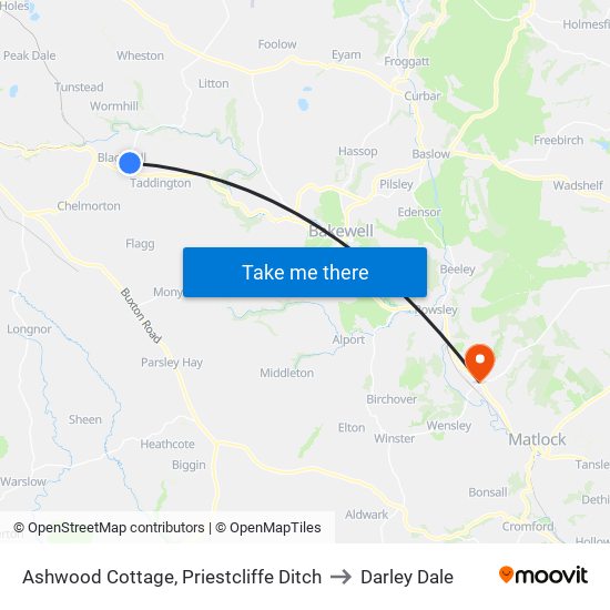 Ashwood Cottage, Priestcliffe Ditch to Darley Dale map