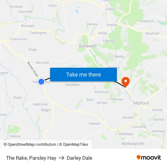 The Rake, Parsley Hay to Darley Dale map