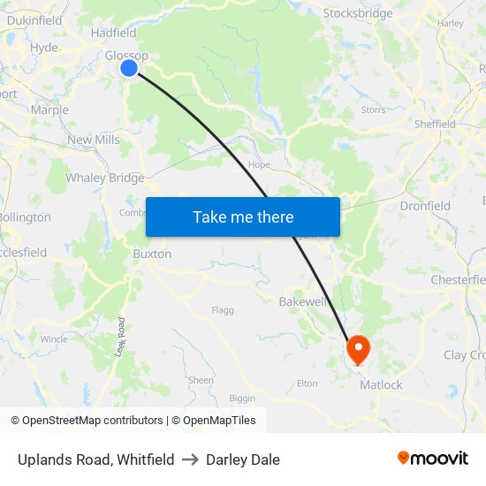 Uplands Road, Whitfield to Darley Dale map