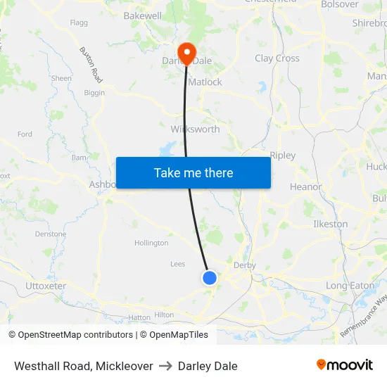 Westhall Road, Mickleover to Darley Dale map