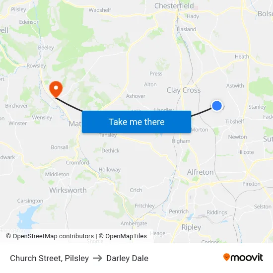 Church Street, Pilsley to Darley Dale map