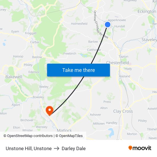 Unstone Hill, Unstone to Darley Dale map