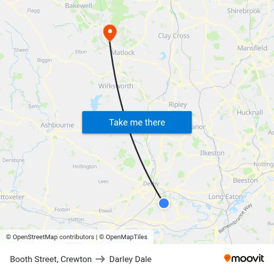 Booth Street, Crewton to Darley Dale map