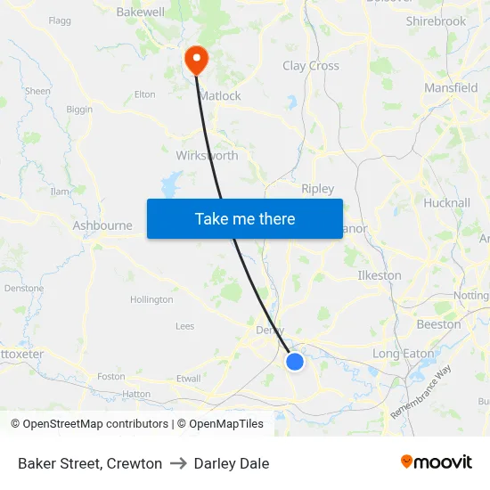 Baker Street, Crewton to Darley Dale map