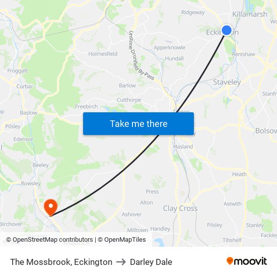 The Mossbrook, Eckington to Darley Dale map