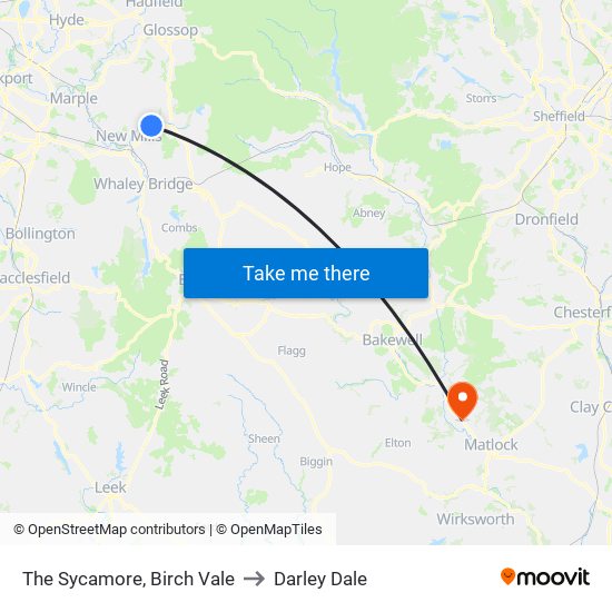 The Sycamore, Birch Vale to Darley Dale map