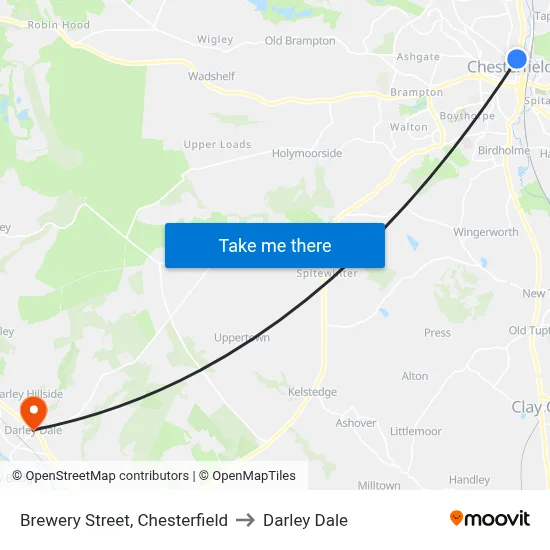Brewery Street, Chesterfield to Darley Dale map