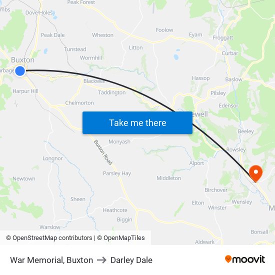 War Memorial, Buxton to Darley Dale map
