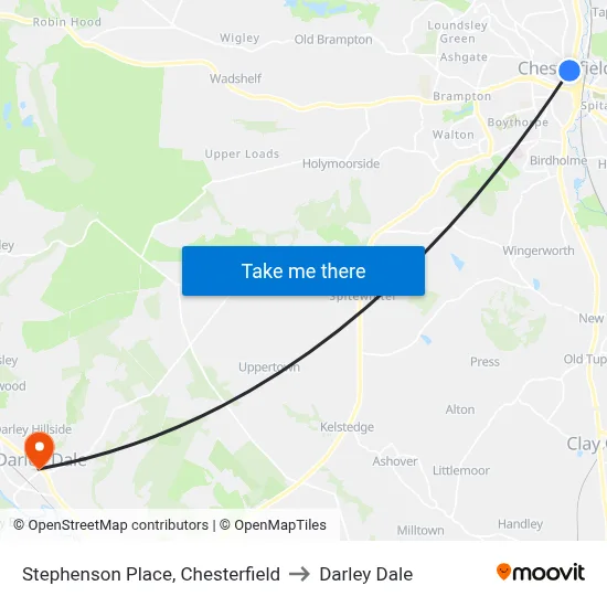 Stephenson Place, Chesterfield to Darley Dale map