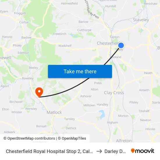 Chesterfield Royal Hospital Stop 2, Calow to Darley Dale map
