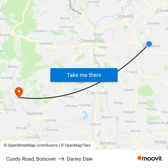Cundy Road, Bolsover to Darley Dale map