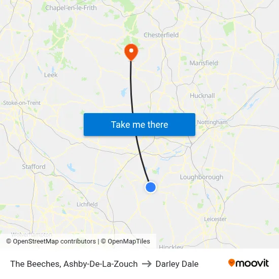 The Beeches, Ashby-De-La-Zouch to Darley Dale map