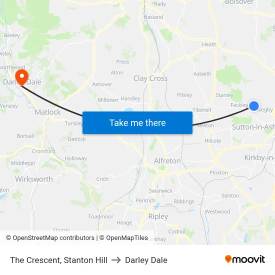 The Crescent, Stanton Hill to Darley Dale map