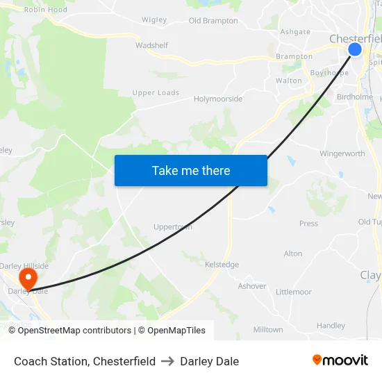 Coach Station, Chesterfield to Darley Dale map
