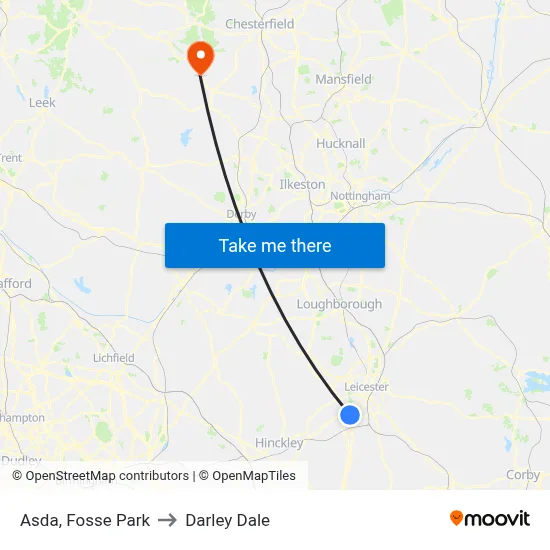 Asda, Fosse Park to Darley Dale map