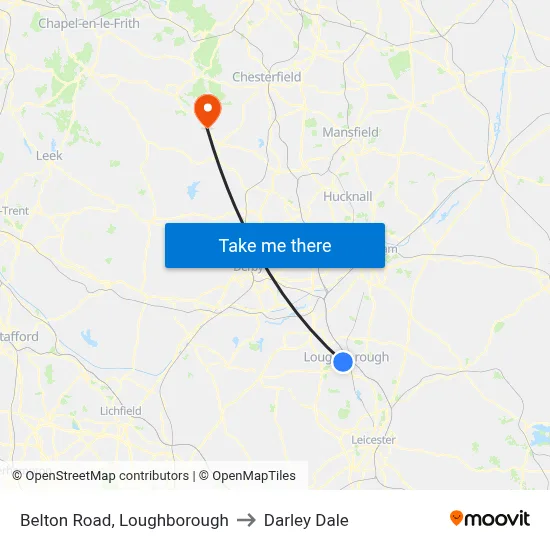 Belton Road, Loughborough to Darley Dale map