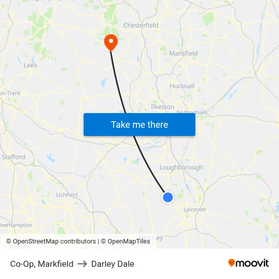 Co-Op, Markfield to Darley Dale map