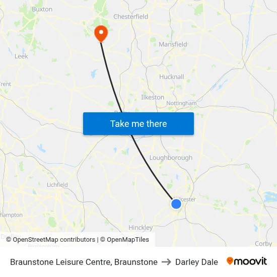 Braunstone Leisure Centre, Braunstone to Darley Dale map