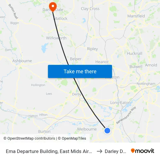 Ema Departure Building, East Mids Airport to Darley Dale map