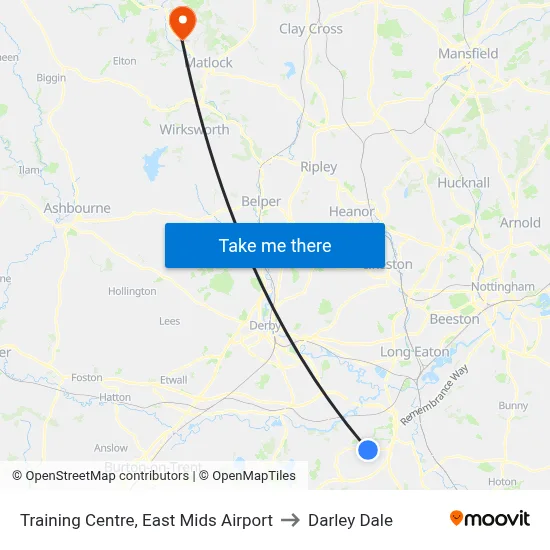 Training Centre, East Mids Airport to Darley Dale map