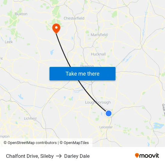 Chalfont Drive, Sileby to Darley Dale map