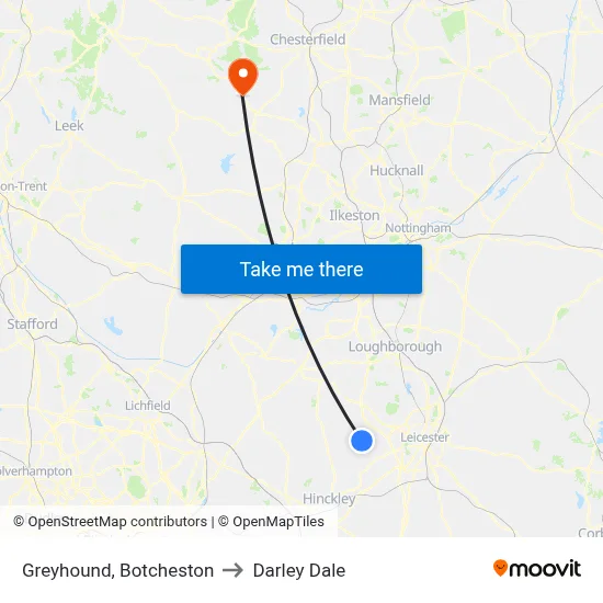 Greyhound, Botcheston to Darley Dale map