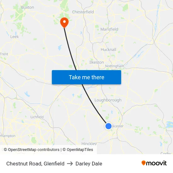 Chestnut Road, Glenfield to Darley Dale map