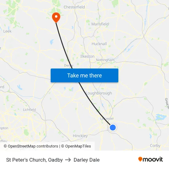 St Peter's Church, Oadby to Darley Dale map