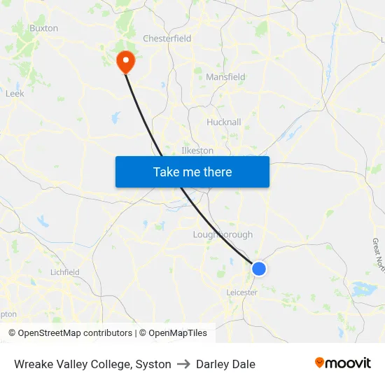 Wreake Valley College, Syston to Darley Dale map
